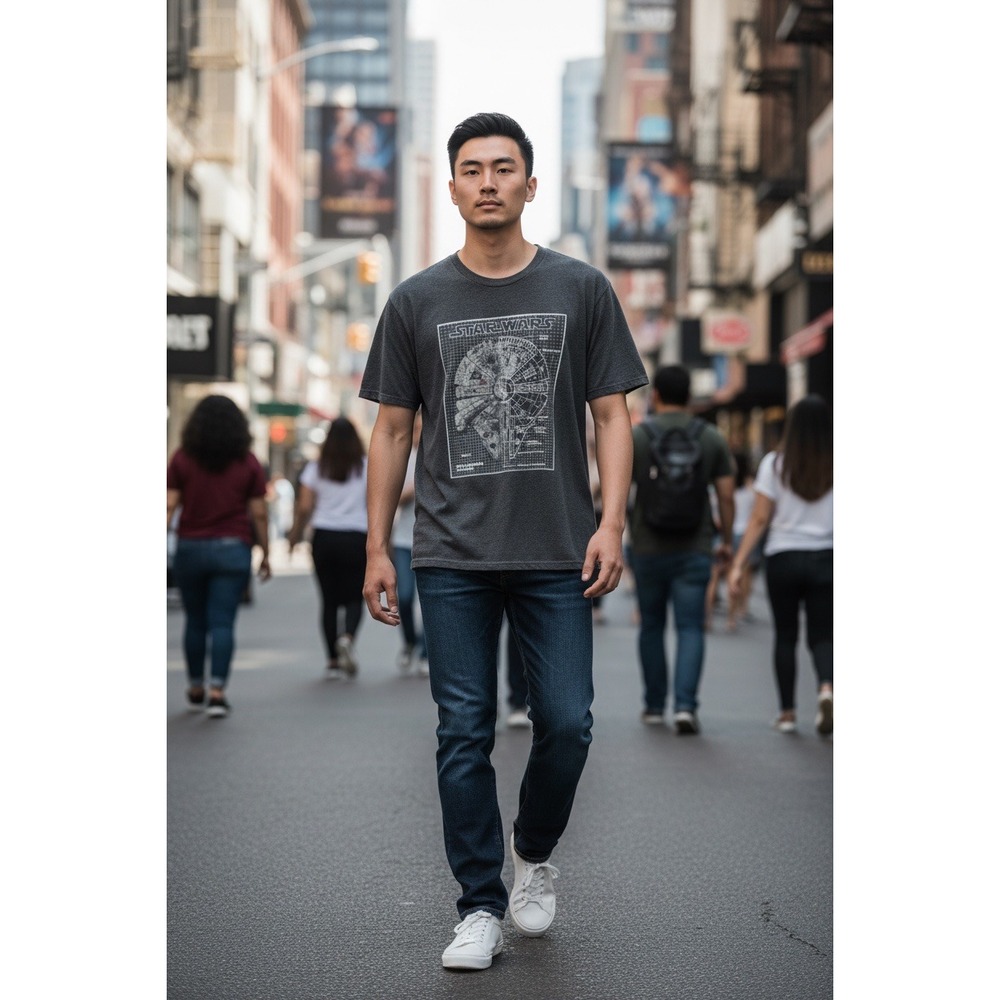 Star Wars Millennium Falcon Blueprint Graphic T-Shirt Heather Charcoal Grey Mens